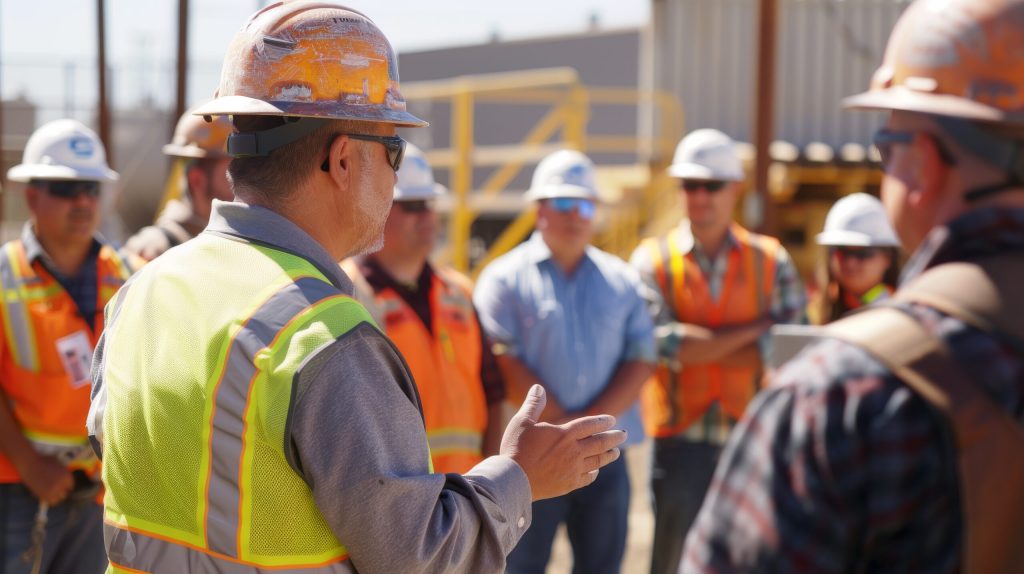 construction workers talking