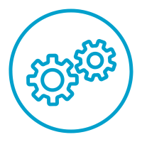 blue icon of two gears